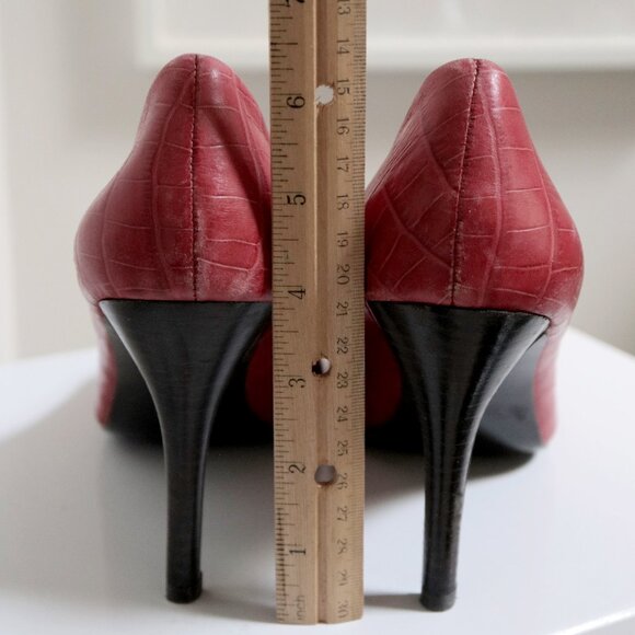 Ralph Lauren "Adena" Red Reptile Textured Leather Stiletto Heels - Women's Size - Picture 9 of 10
